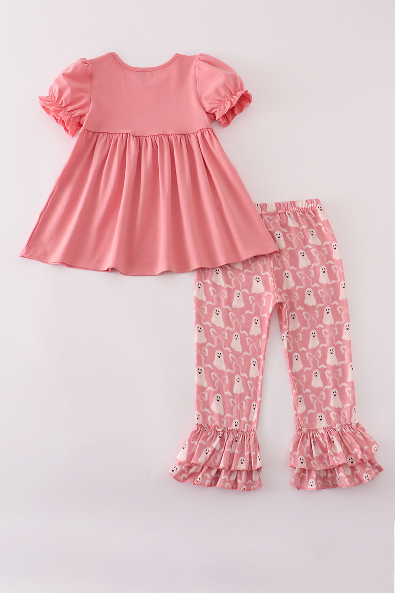 Halloween ghost embroidery ruffle pants set