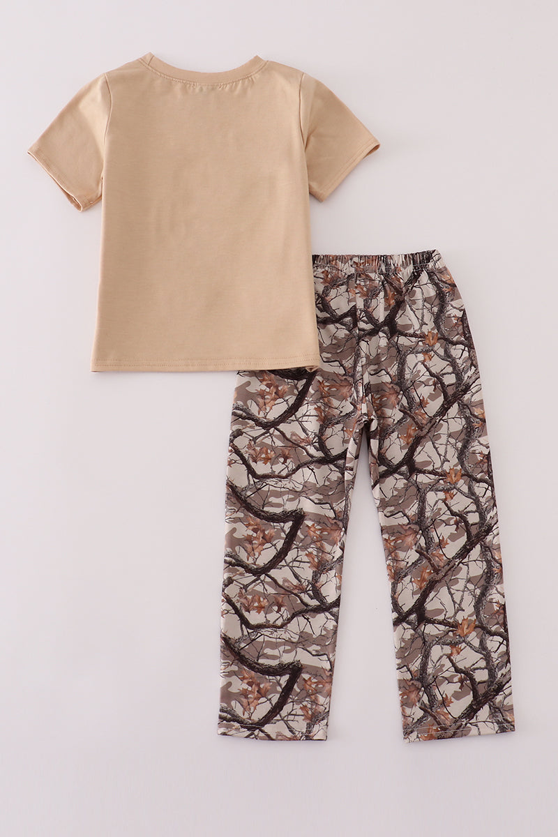 Hunting dog deer duck embroidery pants set