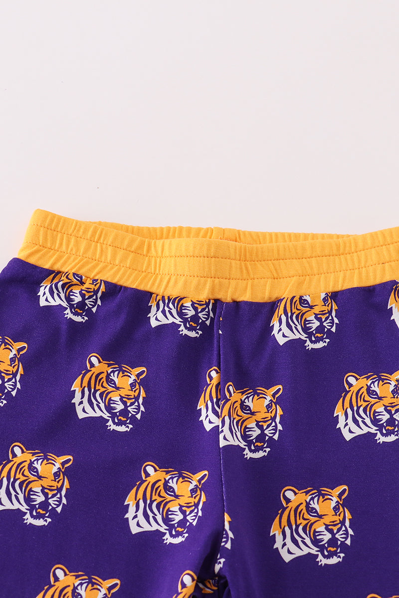 Purple LSU geaux tiger bamboo ruffle pajamas set