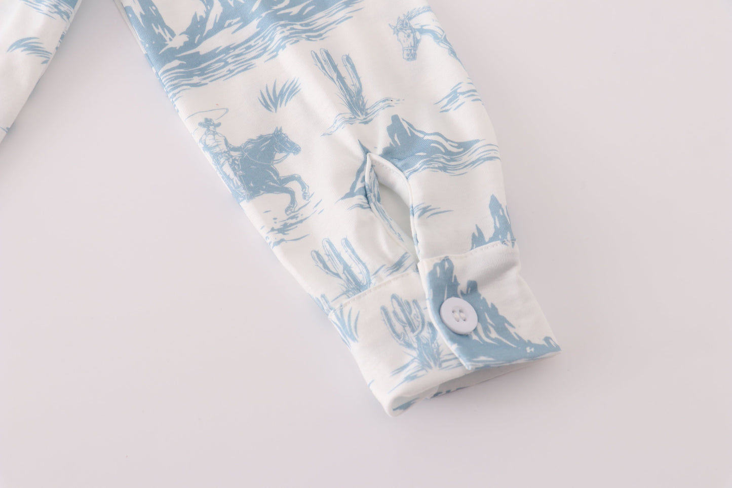 Blue cowboy print button down shirt