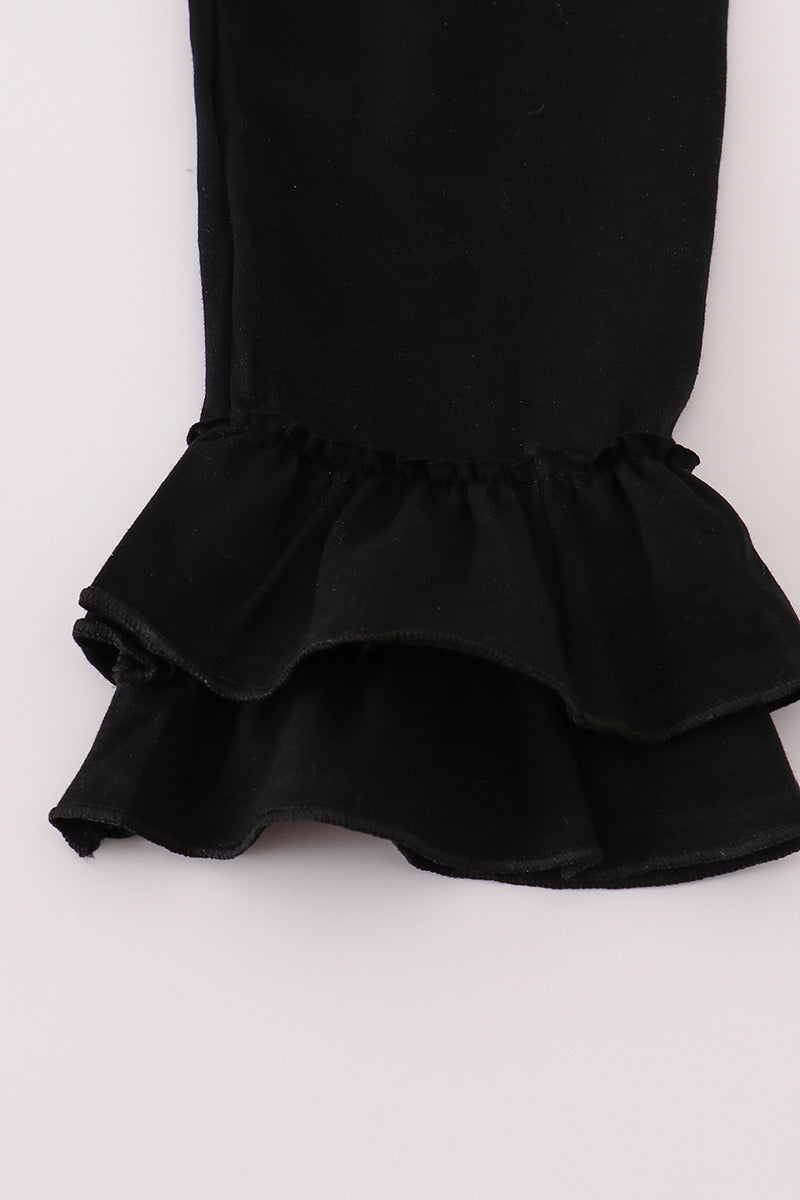 Black pumpkin print ruffle pants set