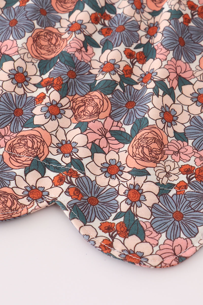 Fall floral print pumpkin embroidery pants set
