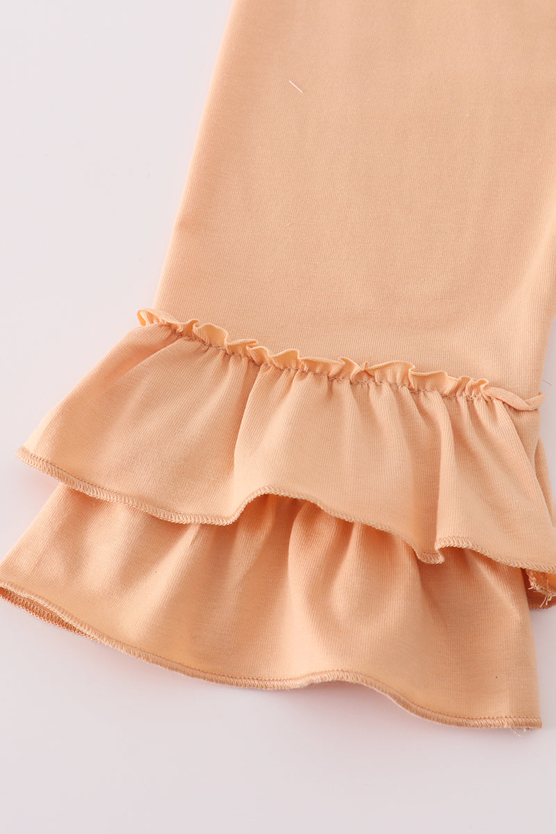 Fall floral print pumpkin embroidery pants set