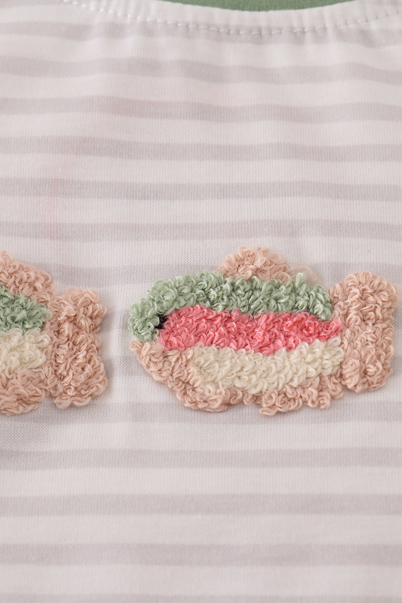 Sage fish french knot stripe bubble