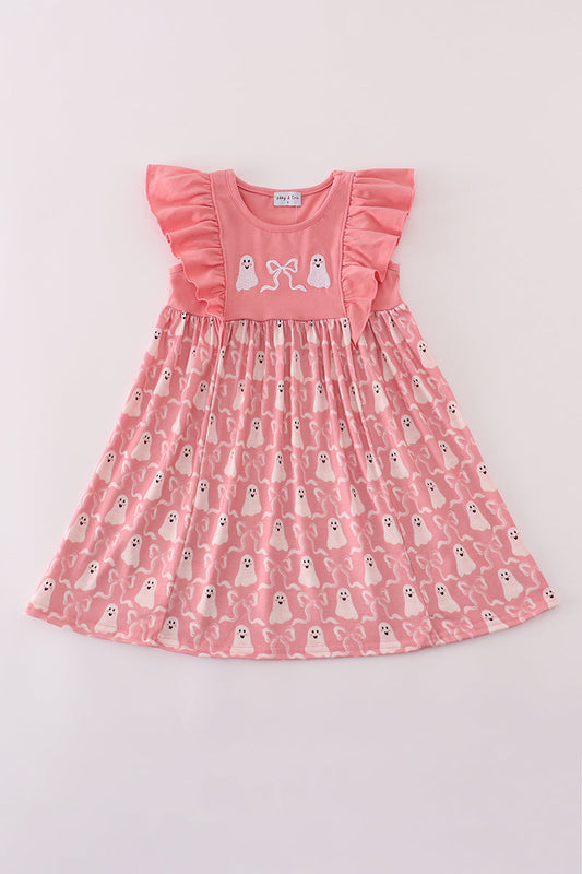 Halloween ghost embroidery ruffle dress