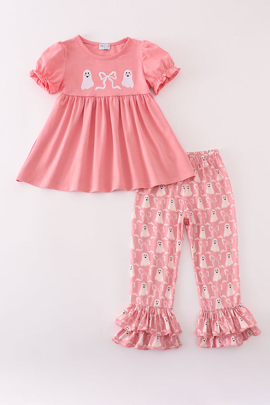Halloween ghost embroidery ruffle pants set