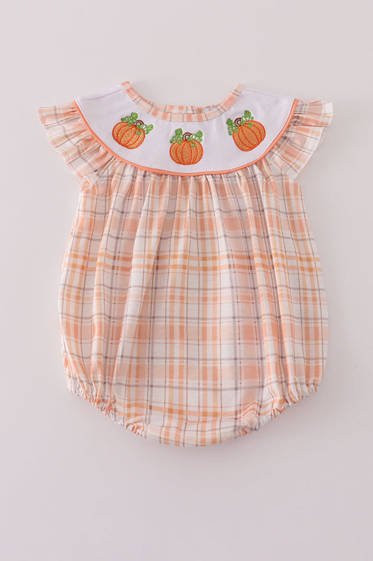 Orange pumpkin embroidery plaid bubble
