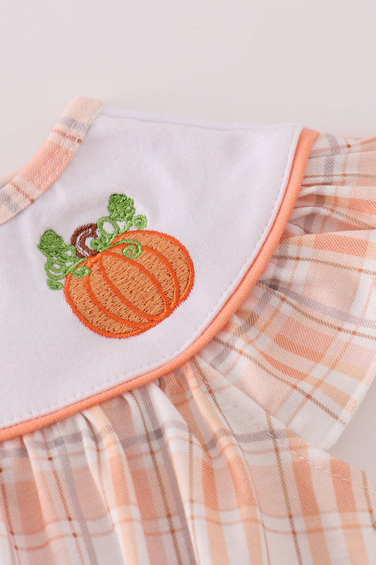 Orange pumpkin embroidery plaid bubble