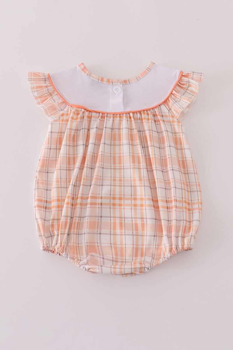 Orange pumpkin embroidery plaid bubble