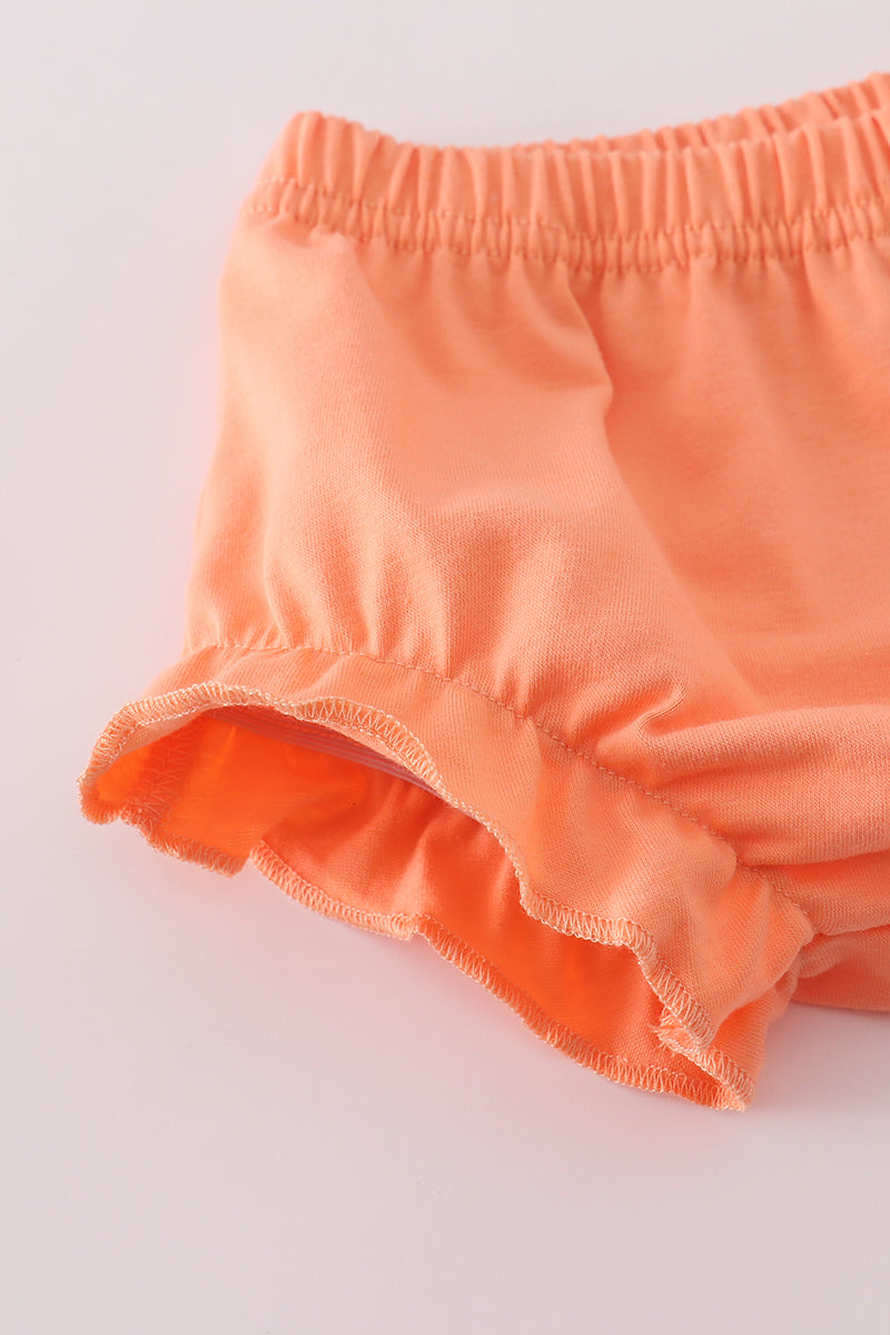 Orange pumpkin embroidery plaid bloomer set
