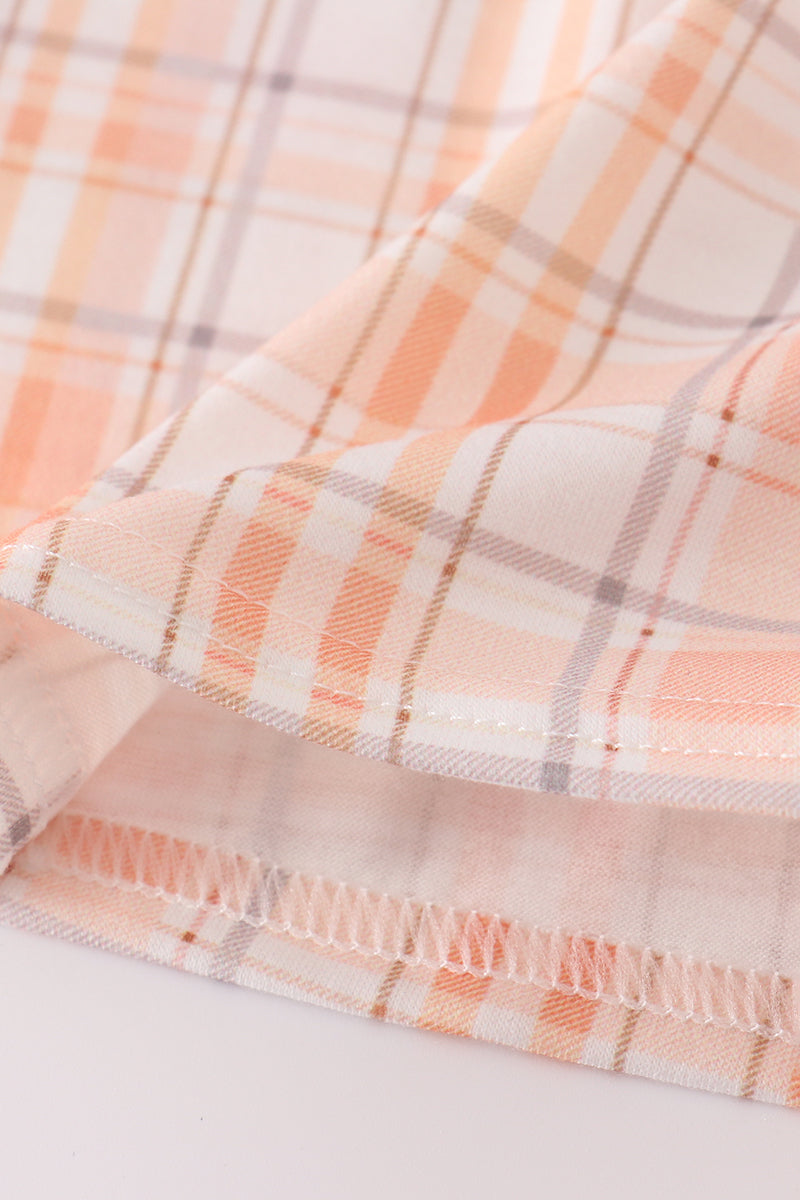 Orange pumpkin embroidery plaid bloomer set