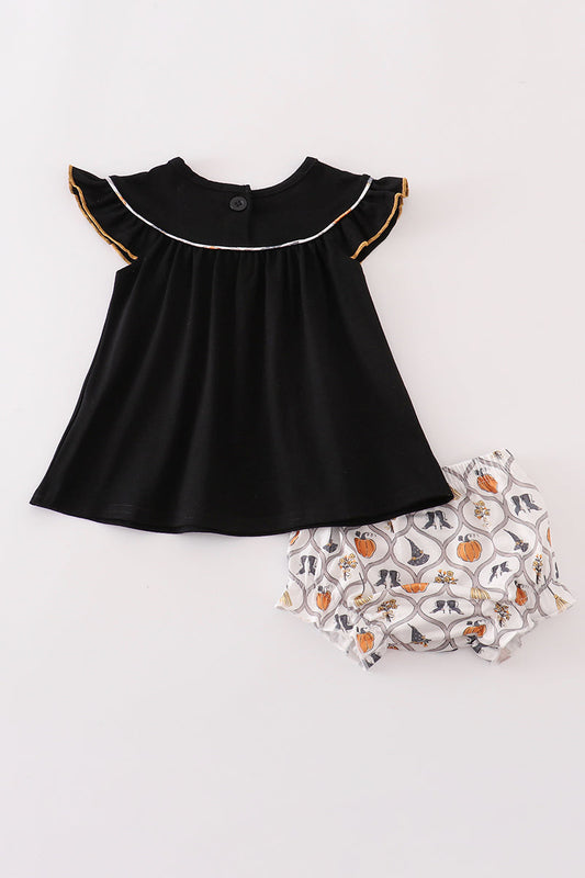 Black witch pumpkin embroidery bloomer set