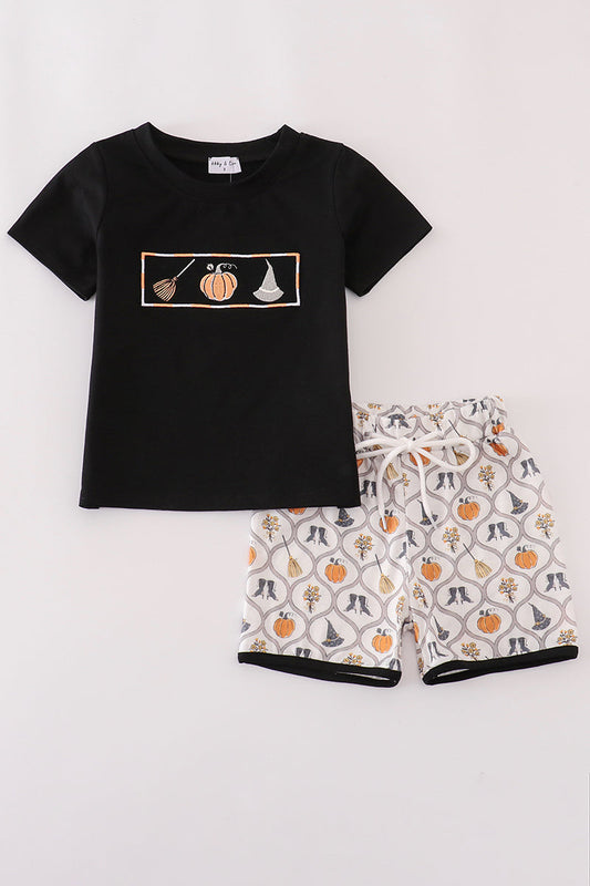 Black Witch pumpkin embroidery top