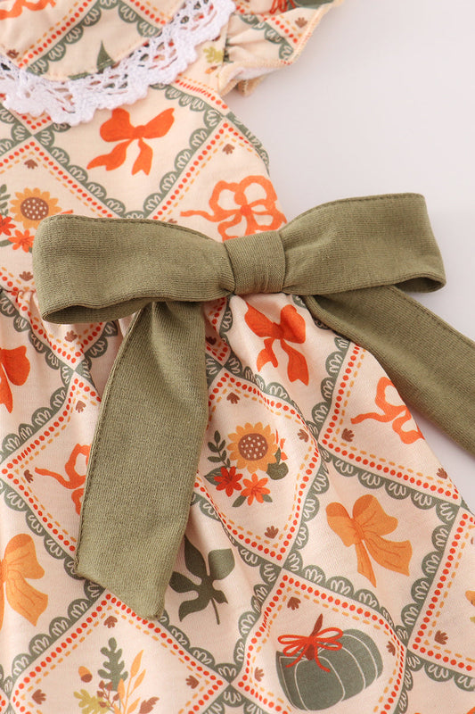 Green pumpkin bow print bloomer set