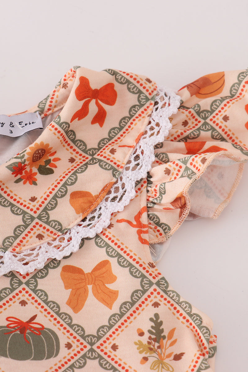 Green pumpkin bow print bloomer set