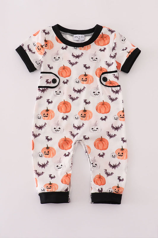 Black pumpkin print romper