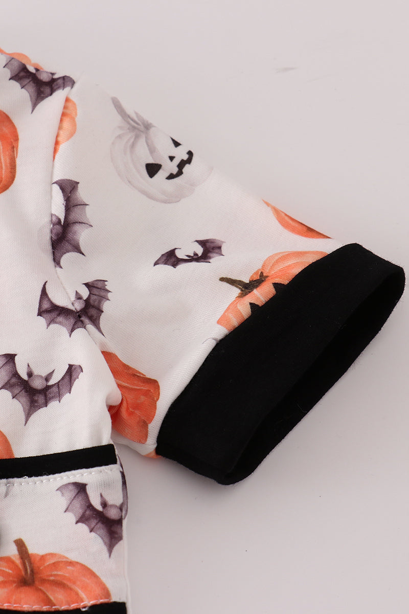 Black pumpkin print romper