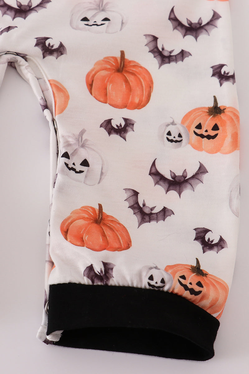 Black pumpkin print romper