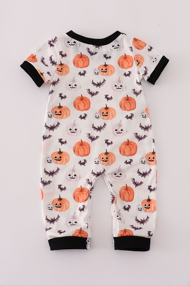 Black pumpkin print romper
