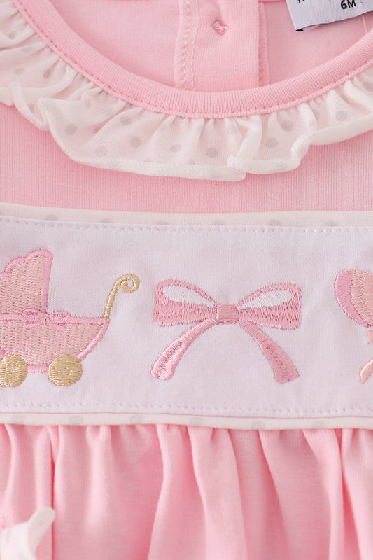 Pink bow embroidery bloomer set