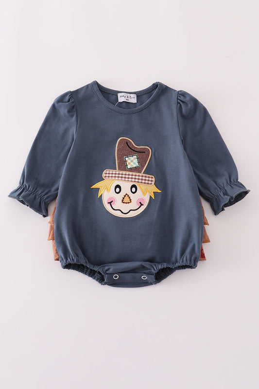 Navy scarecrow applique ruffle bubble