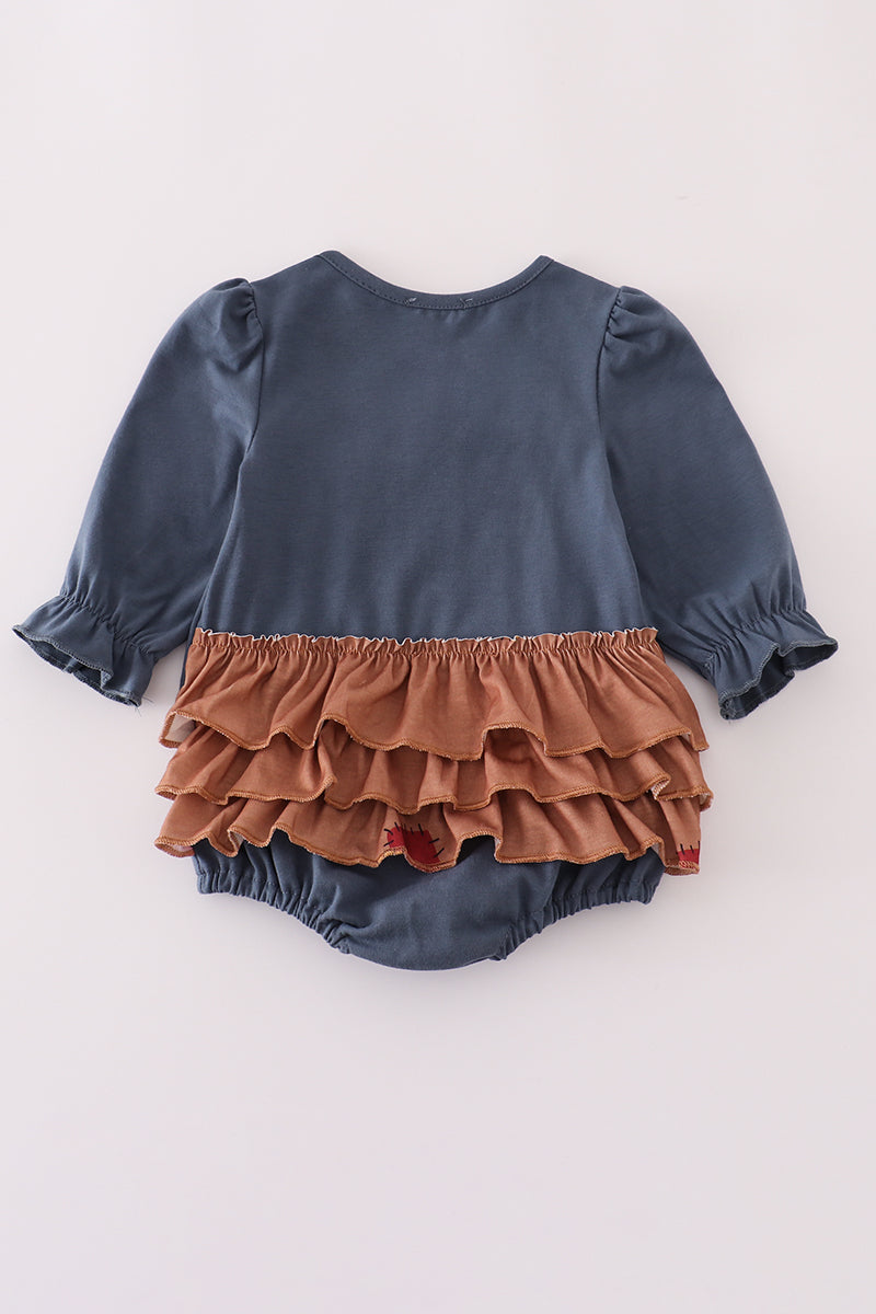 Navy scarecrow applique ruffle bubble