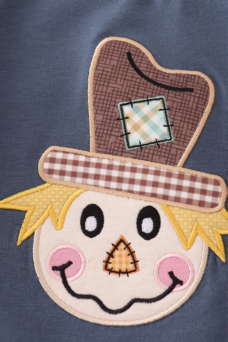 Navy scarecrow applique ruffle bubble