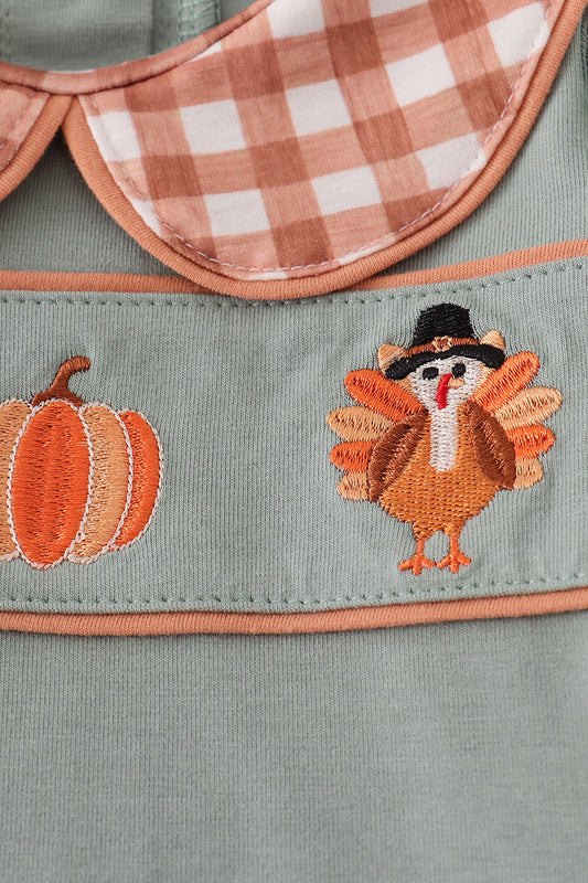 Sage turkey pumpkin embroidery bloomer set