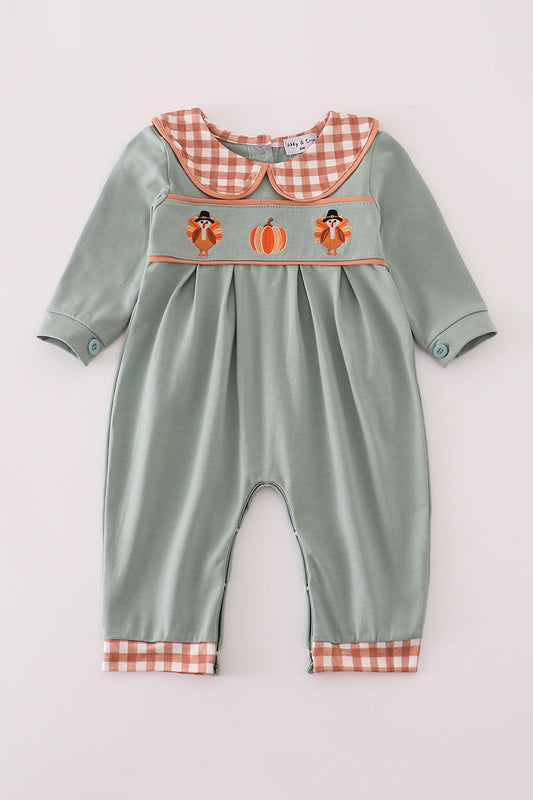 Sage turkey pumpkin embroidery bloomer set