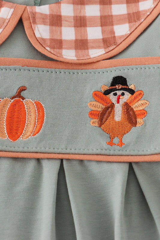Sage turkey pumpkin embroidery bloomer set