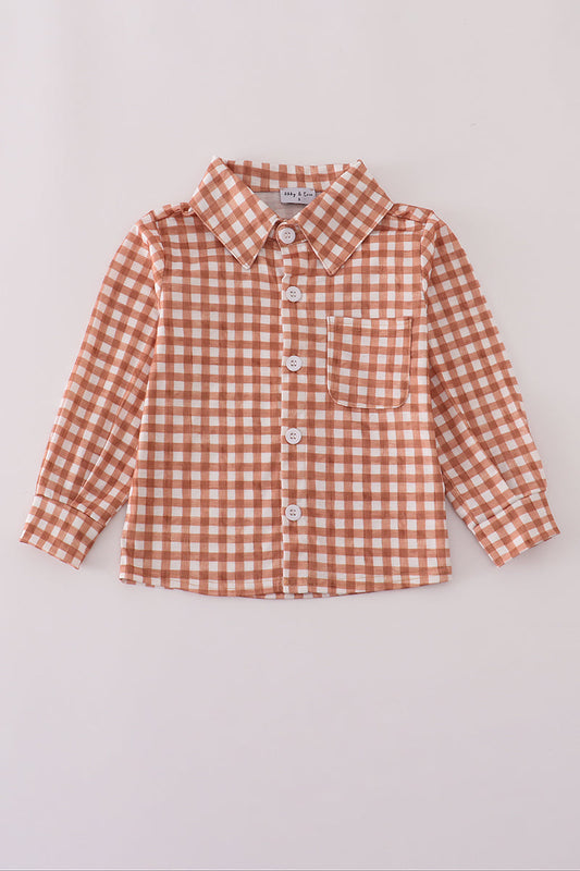 Orange checkered button down shirt